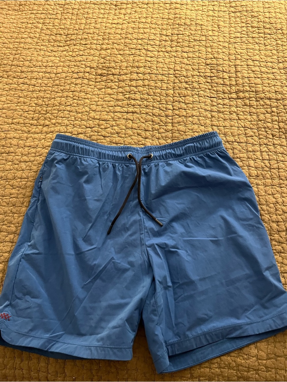 RHONE Sky Blue Swim Trunks with Black Drawstring